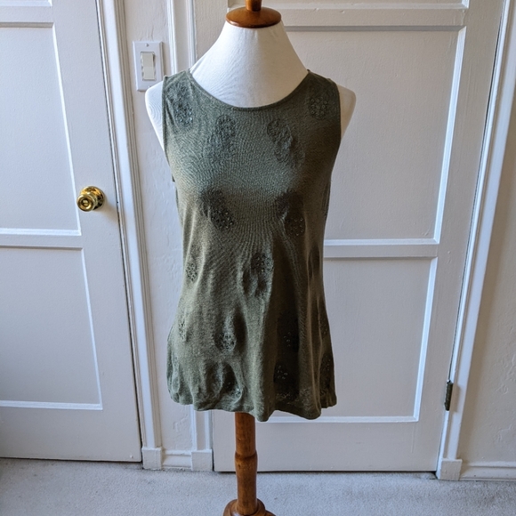 Tommy Bahama green linen pineapple sequin top size medium - Picture 1 of 7